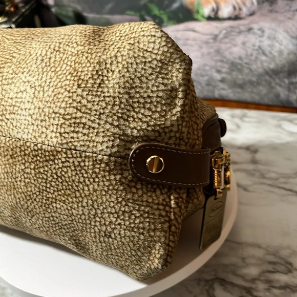 BORBONESE Handbag Global Pattern Beige Suede x Leather - Picture 12 of 17